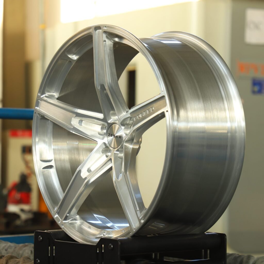 5x108 wheels – Brushed Silver 5-Spoke, side view