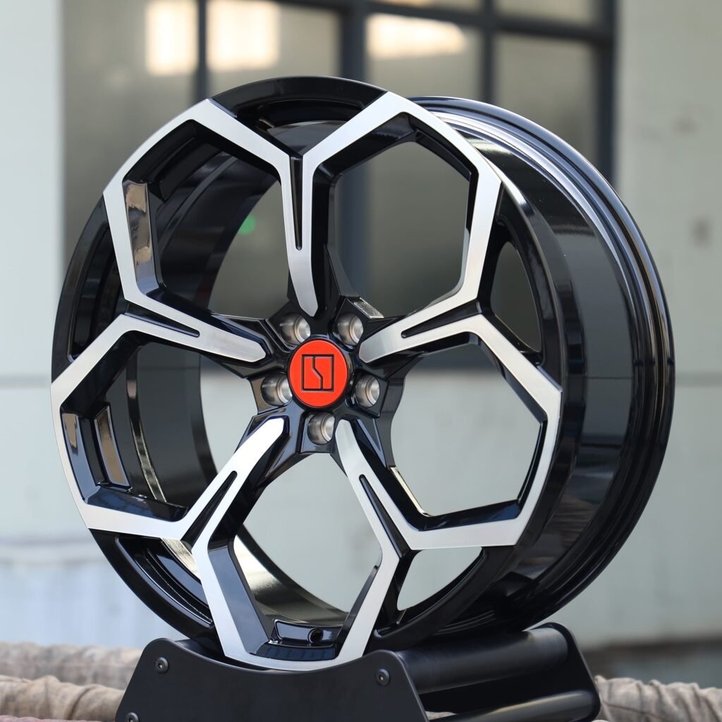 5x108 wheels – Matte Silver Petal-Spoke Machined Face, side view