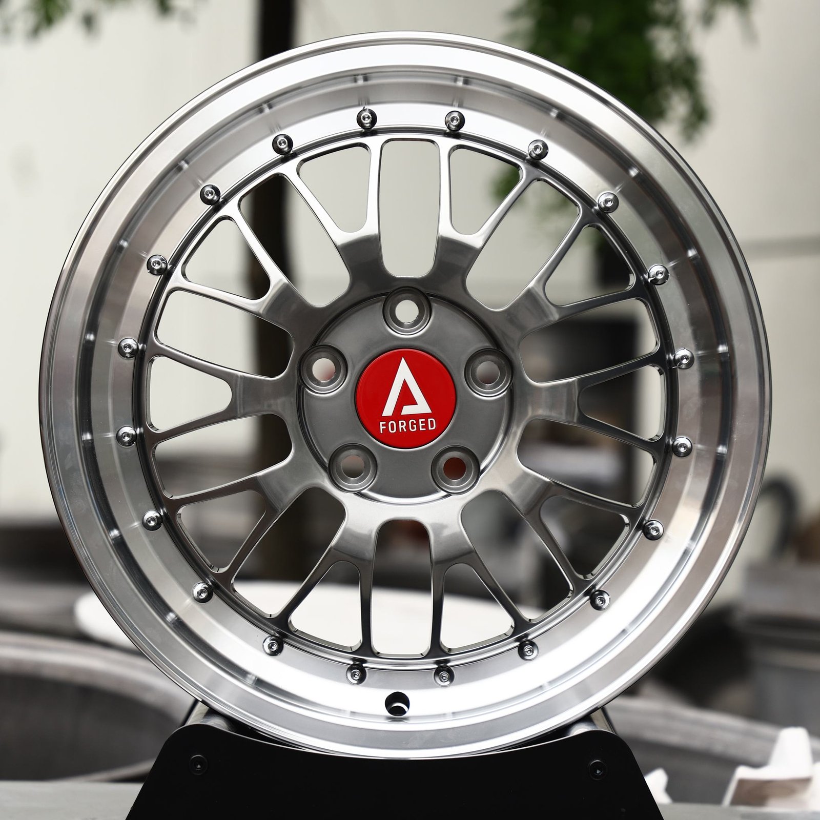 Ford Mustang wheels – Polished / Gunmetal Mesh 2-Piece Riveted Deep Lip (A Forged-Style), front view