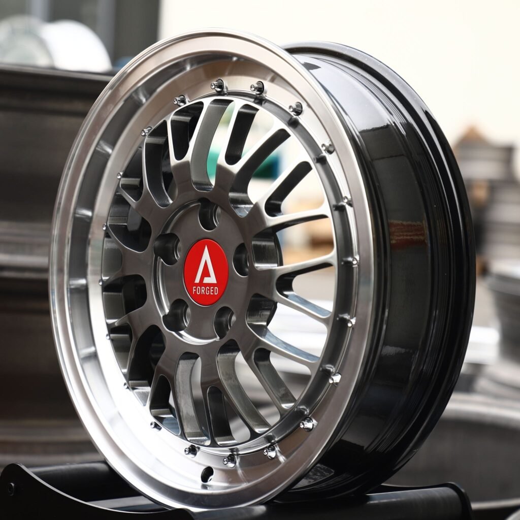 5x114.3 wheels – Polished / Gunmetal Mesh 2-Piece Riveted Deep Lip (A Forged-Style), side view