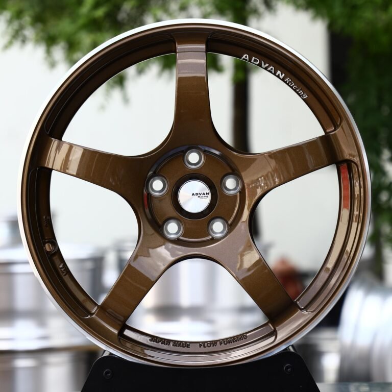 Nissan 370Z wheels – Bronze 5-Spoke Polished Lip (Advan-Style), front view