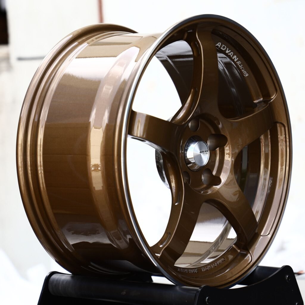5x114.3 wheels – Bronze 5-Spoke Polished Lip (Advan-Style), side view