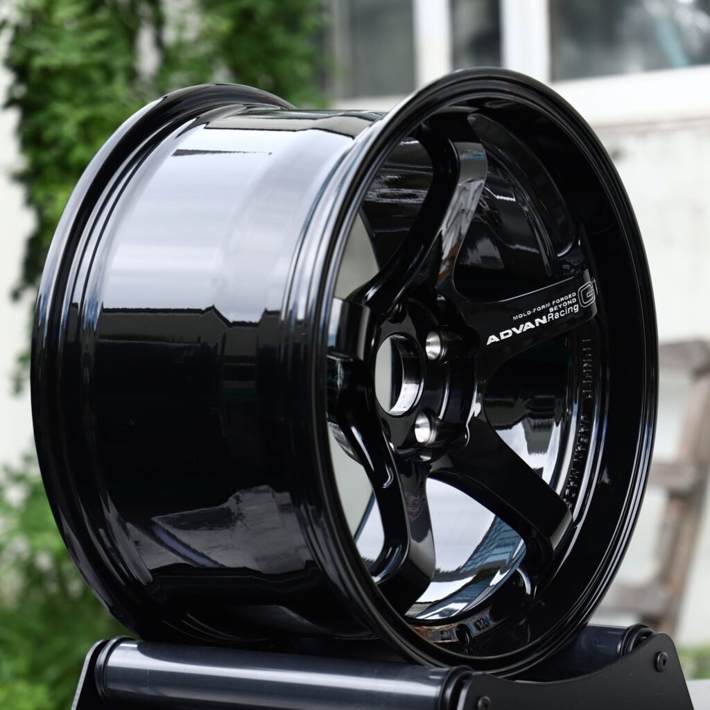 5x114.3 wheels – Gloss Black 5-Spoke (Advan-Style), side view
