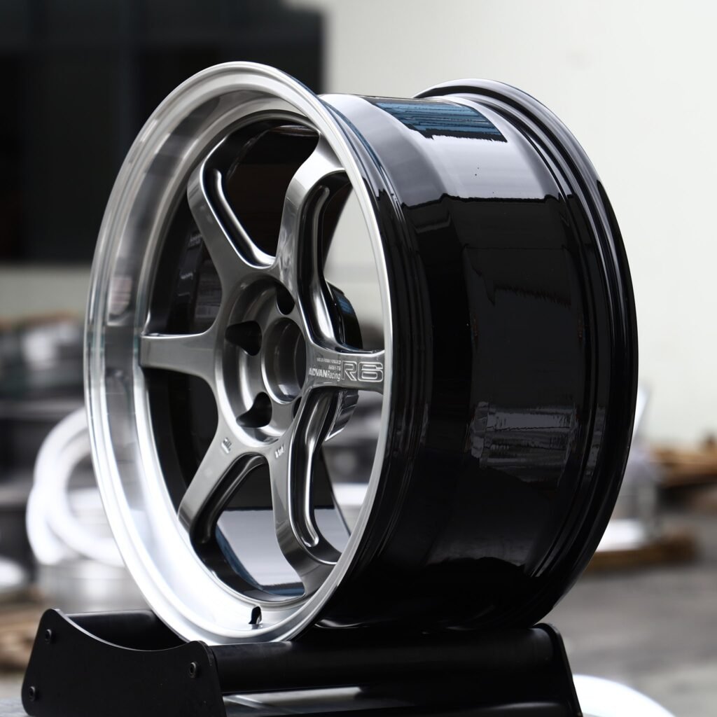 5x112 wheels – Gunmetal 6-Spoke Polished Lip (Advan-Style), side view