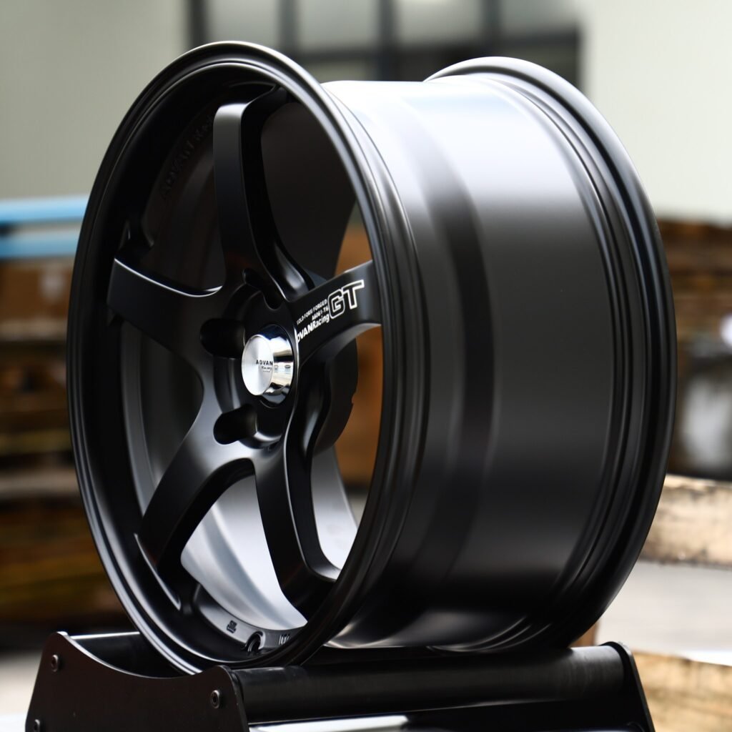 5x114.3 wheels – Satin Black 5-Spoke (Advan-Style), side view