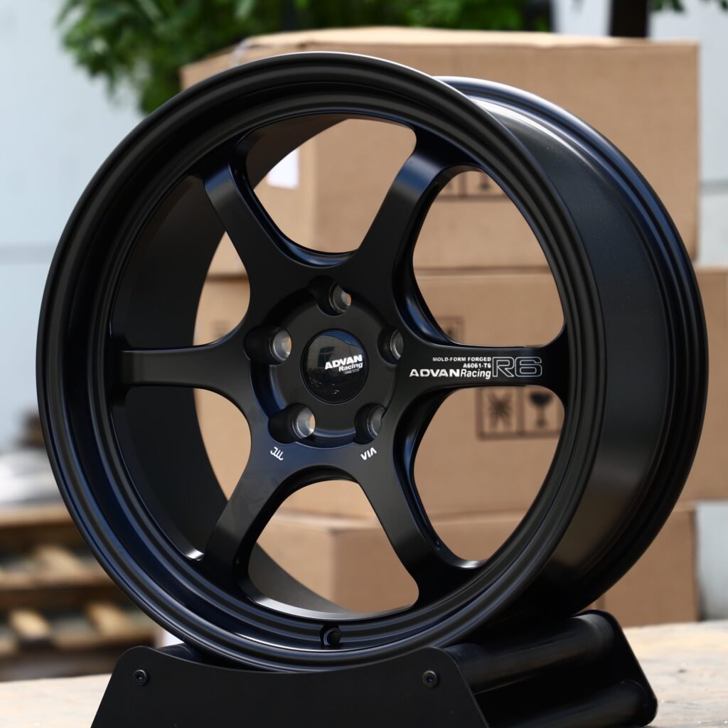 BMW 3 Series wheels – Satin Black 6-Spoke (Advan-Style), angled view