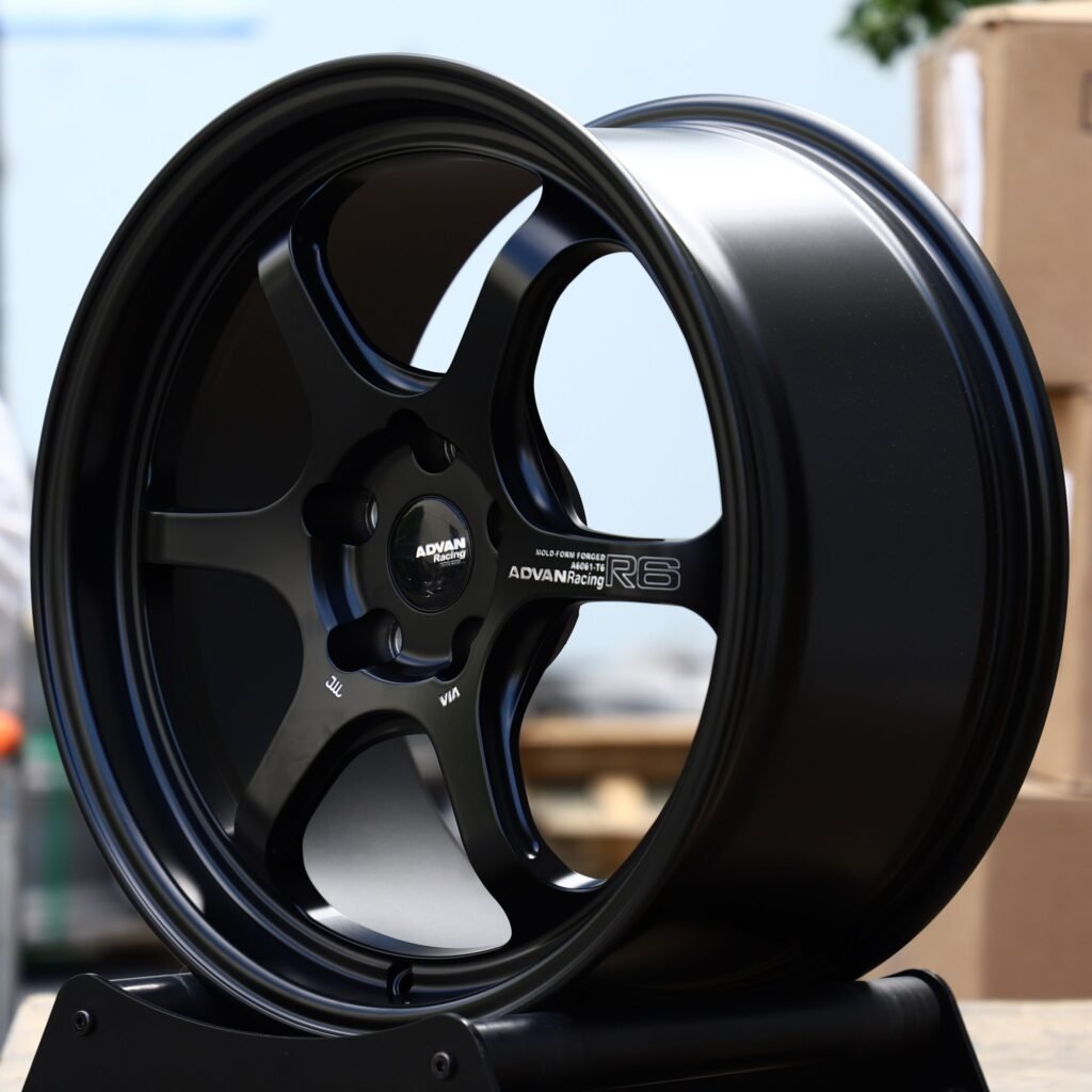 5x112 wheels – Satin Black 6-Spoke (Advan-Style), side view
