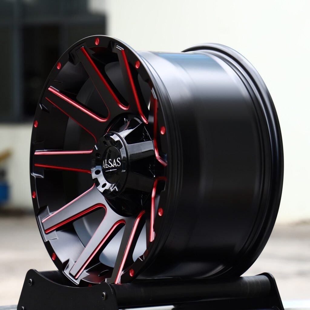 6x139.7 wheels – Black Red Milled 10-Spoke (Alsas-Style), side view