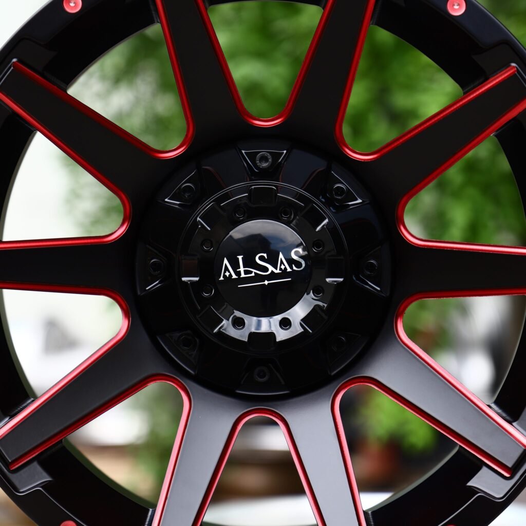 Chevrolet Silverado 1500 wheels – Black Red Milled 10-Spoke (Alsas-Style), lip and barrel detail