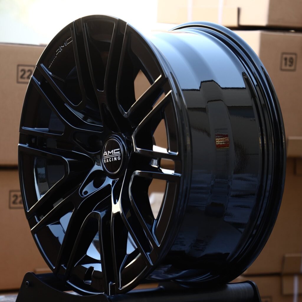 5x112 wheels – Gloss Black Split-Spoke Mesh (AMC Racing-Style), side view