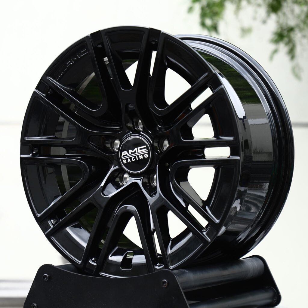 Audi A4 B9 wheels – Gloss Black Split-Spoke Mesh (AMC Racing-Style), rear view