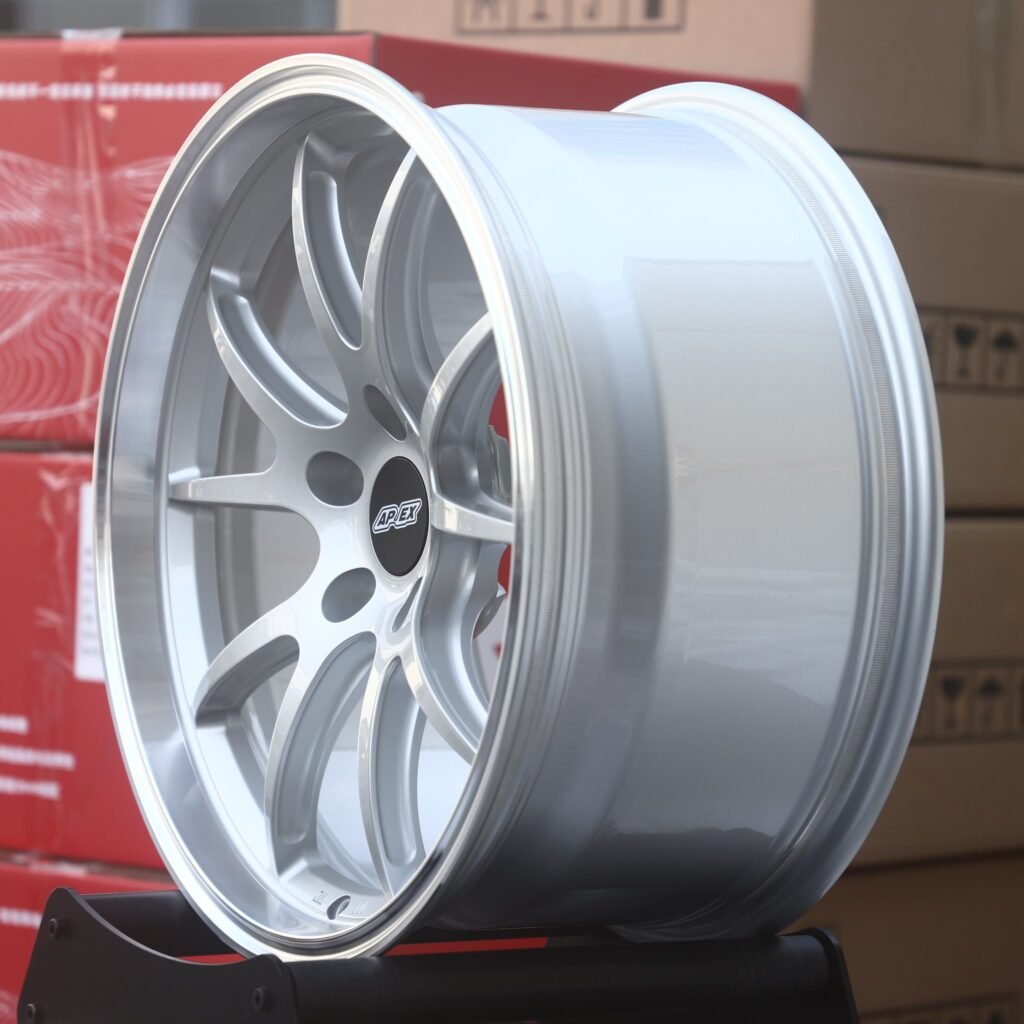 5x112 wheels – Bright Silver 10-Spoke Polished Lip (APEX-Style), side view