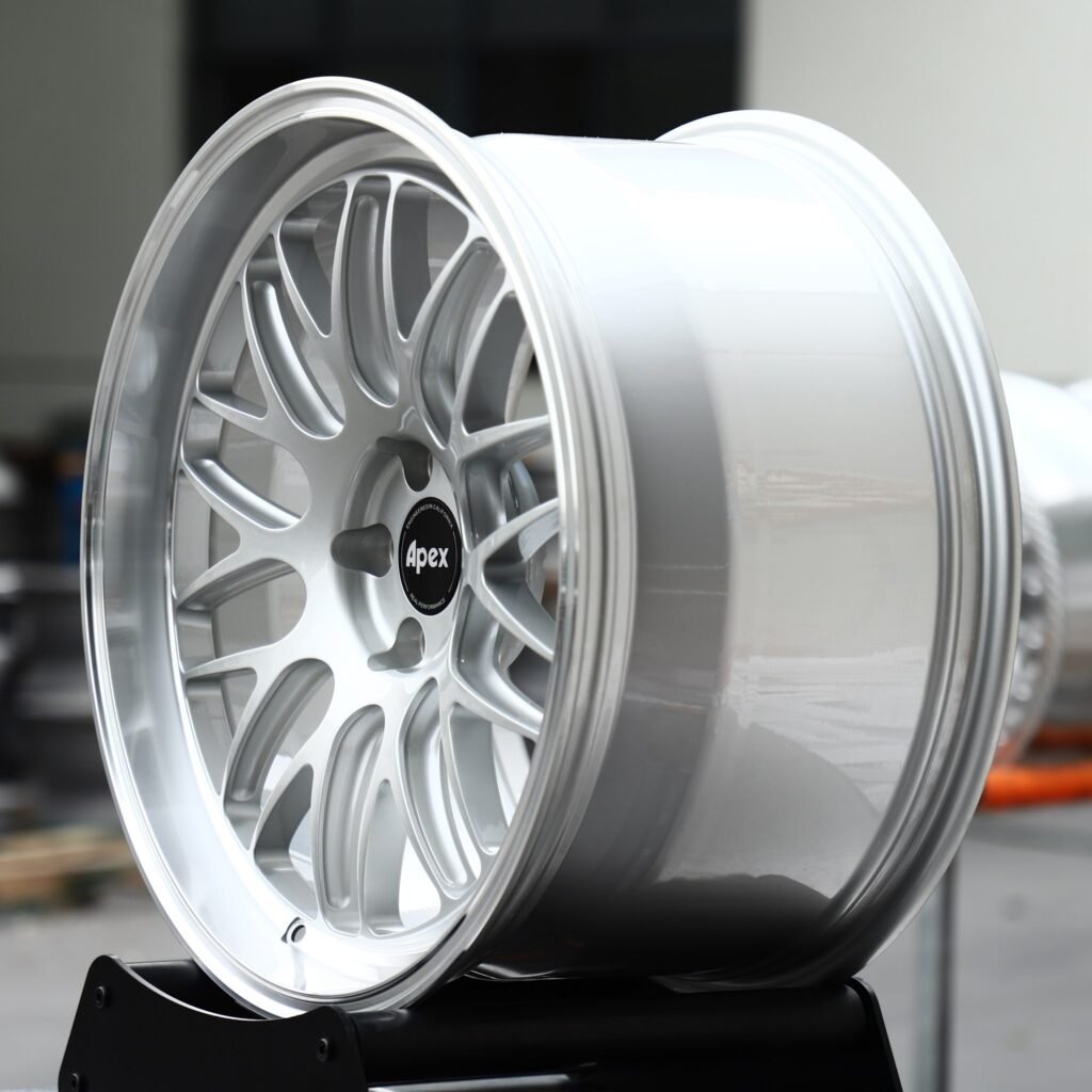 5x120 wheels – Bright Silver Mesh Polished Deep Lip (APEX-Style), side view