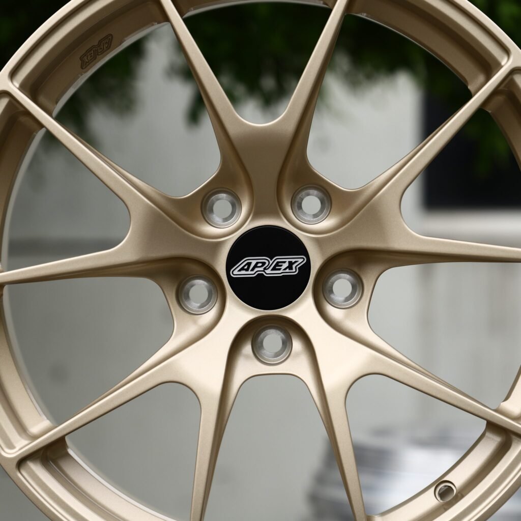 BMW M4 F82 wheels – Champagne Gold 10-Spoke (APEX-Style), lip and barrel detail