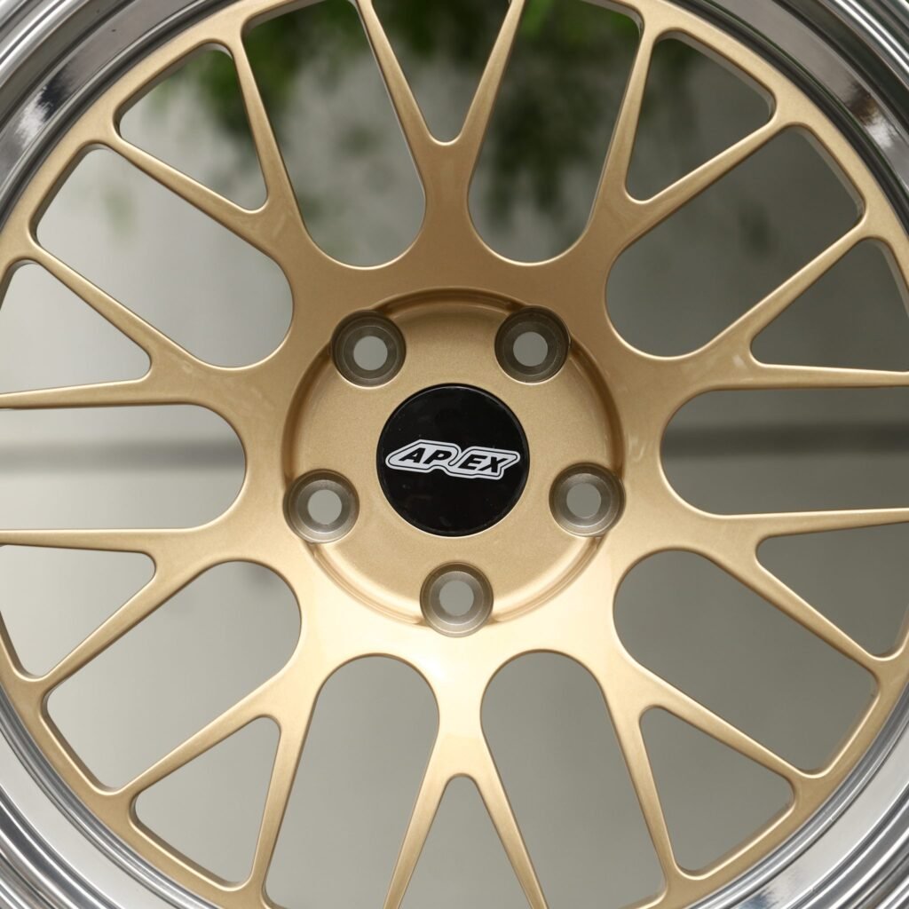 5x112 wheels – Gold Mesh Polished Deep Lip (APEX-Style), side view