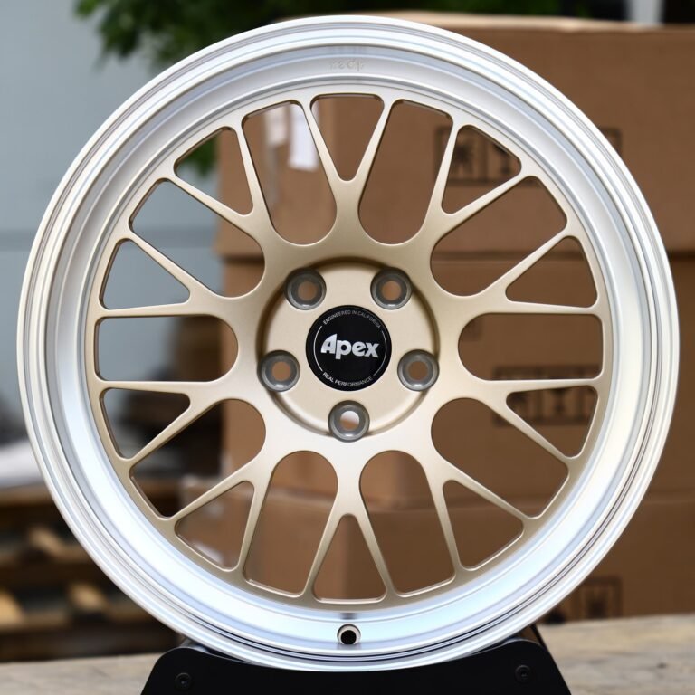 BMW M4 wheels – Gold Mesh Polished Lip (APEX-Style), front view