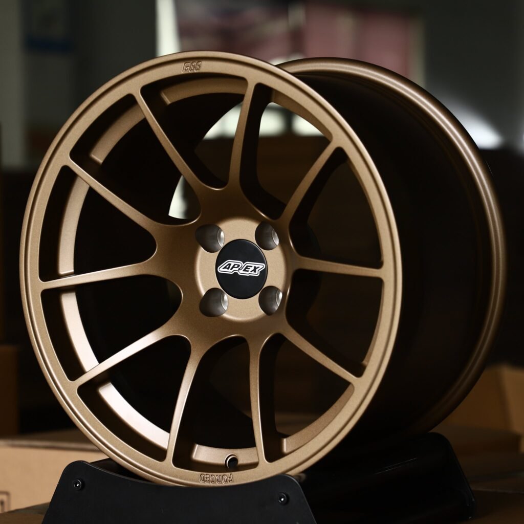 Honda Fit wheels – Matte Bronze 8 Y-Spoke Mesh (APEX-Style), angled view