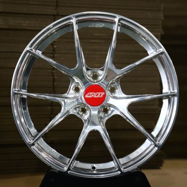 Tesla Model 3 wheels – Polished 10-Spoke Red Cap (APEX-Style), front view