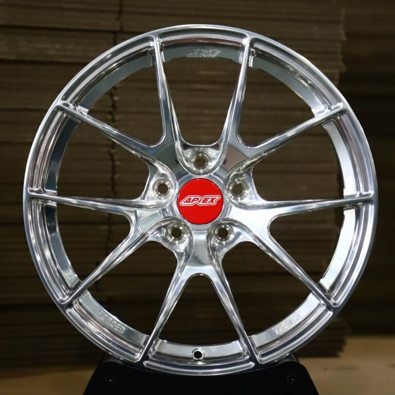 Tesla Model 3 wheels – Polished 10-Spoke Red Cap (APEX-Style), front view