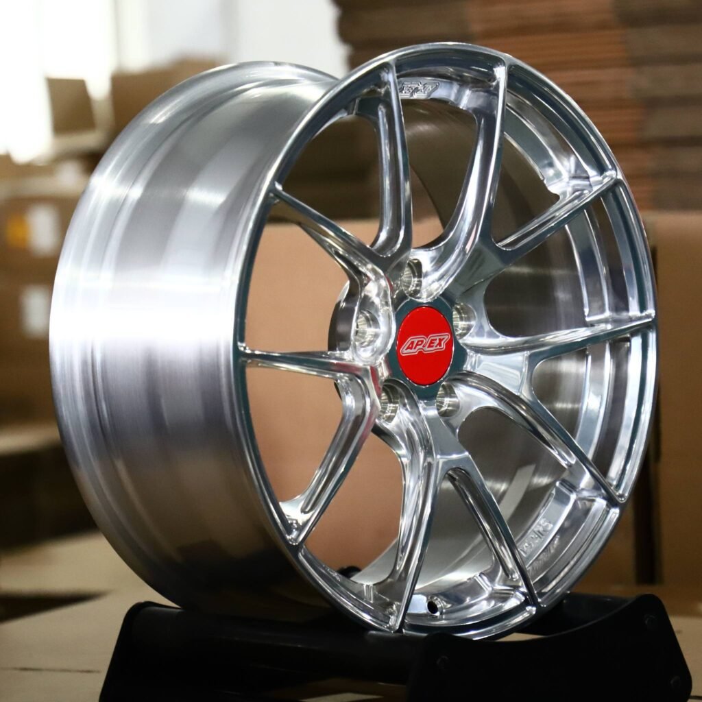 5x114.3 wheels – Polished 10-Spoke Red Cap (APEX-Style), side view