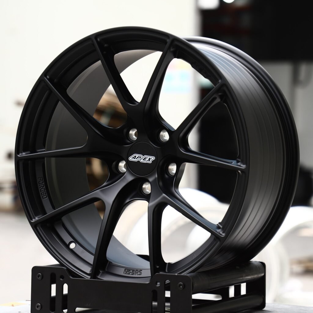 Dodge Challenger wheels – Satin Black 10-Spoke Concave (APEX-Style), front view