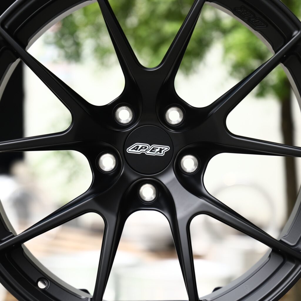 5x115 wheels – Satin Black 10-Spoke Concave (APEX-Style), side view
