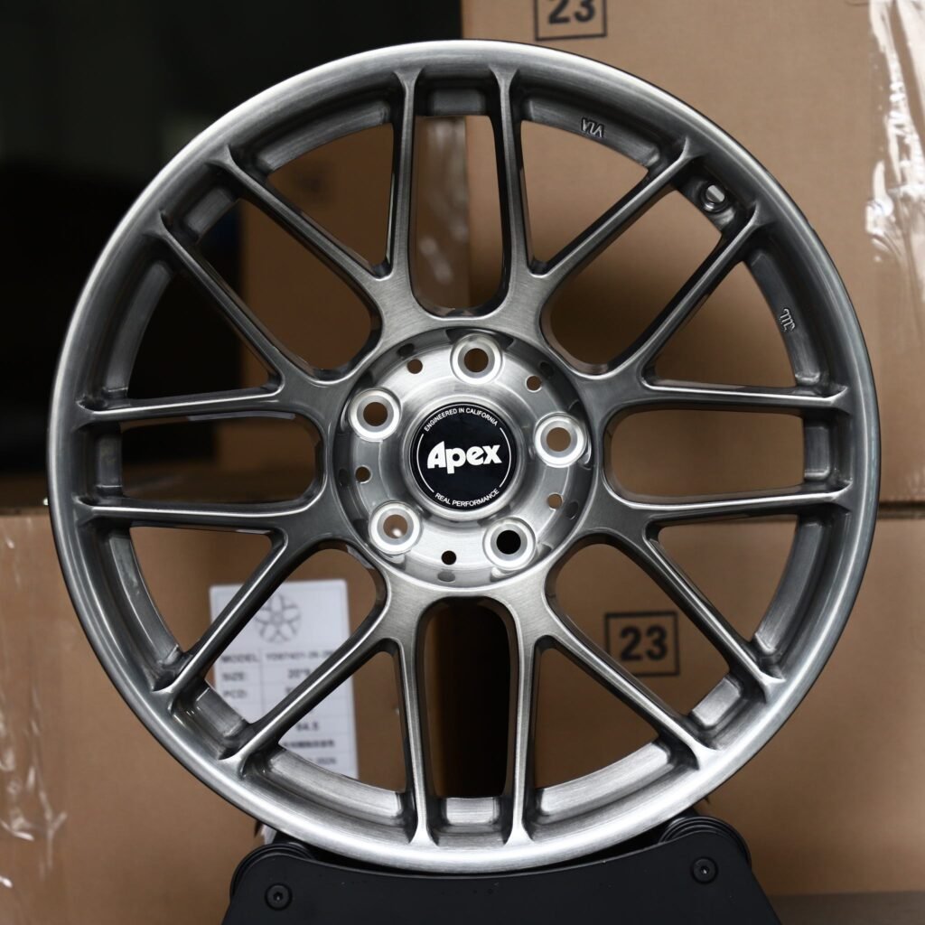 BMW X5 wheels – Transparent Gray Brushed Y-Spoke Mesh (APEX-Style), front view