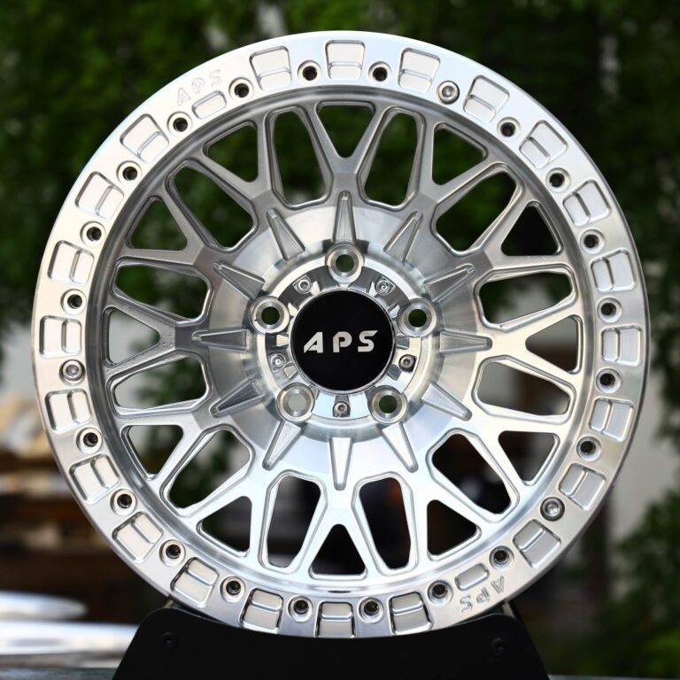 Jeep Wrangler wheels – Polished Mesh Bolted Ring Beadlock (APS-Style), front view