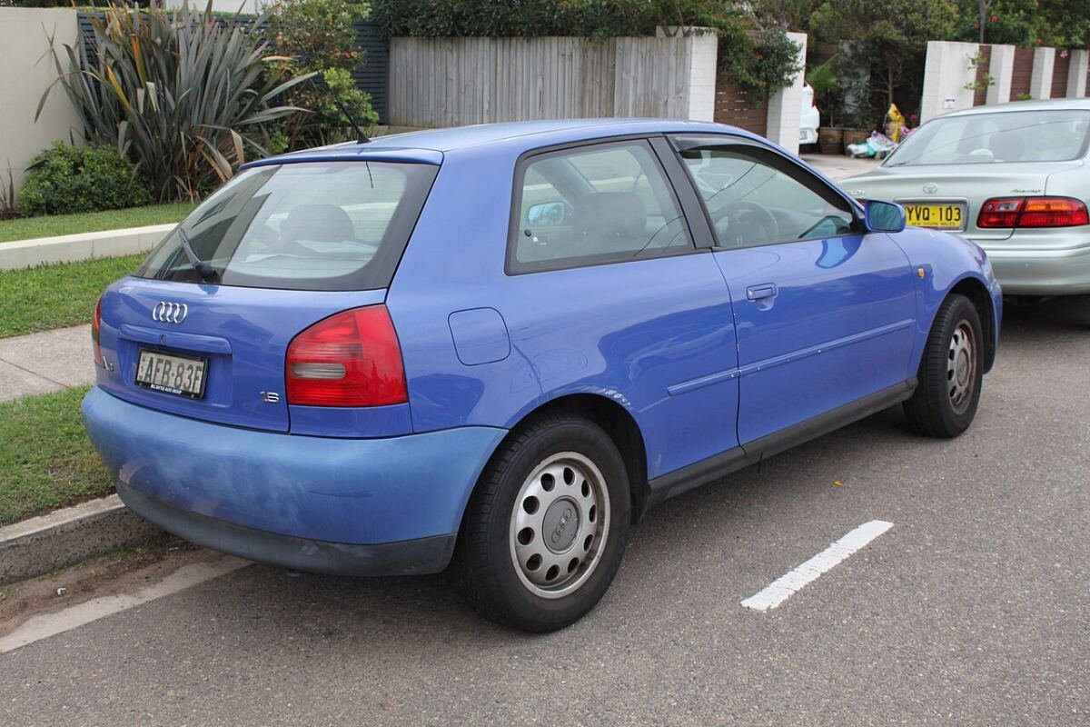 Blue Audi A3 8L three-door hatchback, the only A3 generation with a 5x100 bolt pattern