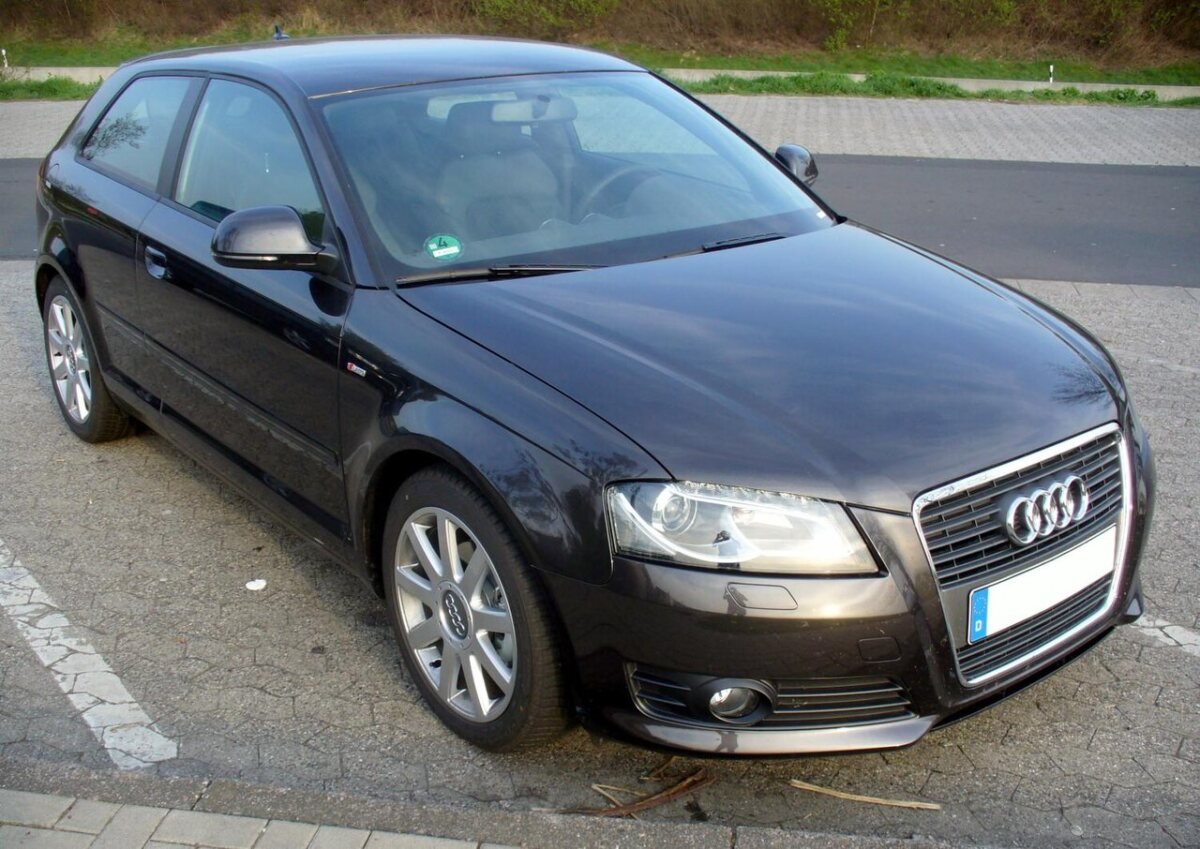 Black Audi A3 8P facelift three-door hatchback with 5x112 bolt pattern wheels