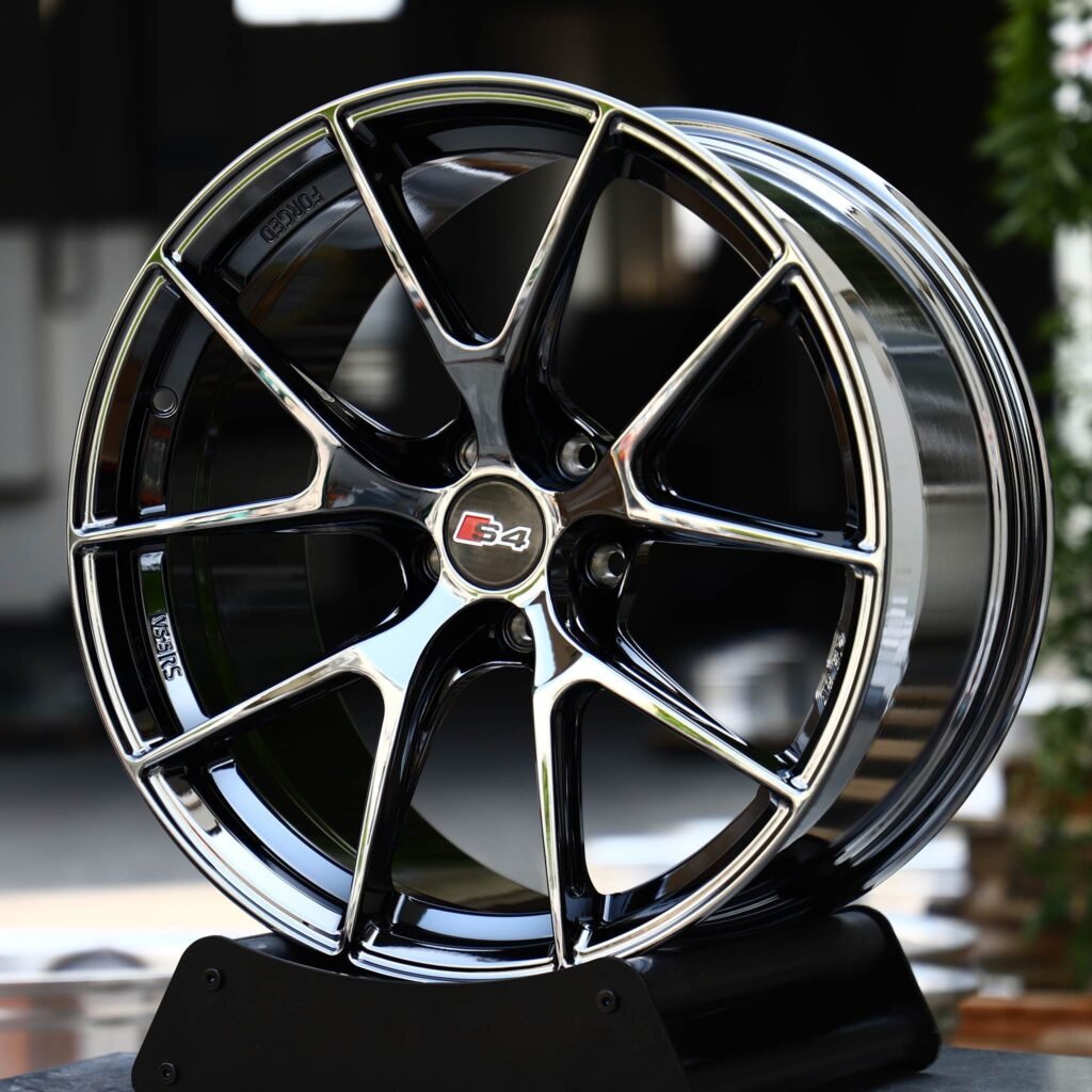 Audi A6 wheels – Black Chrome 5 Y-Spoke (Audi OEM-Style), angled view