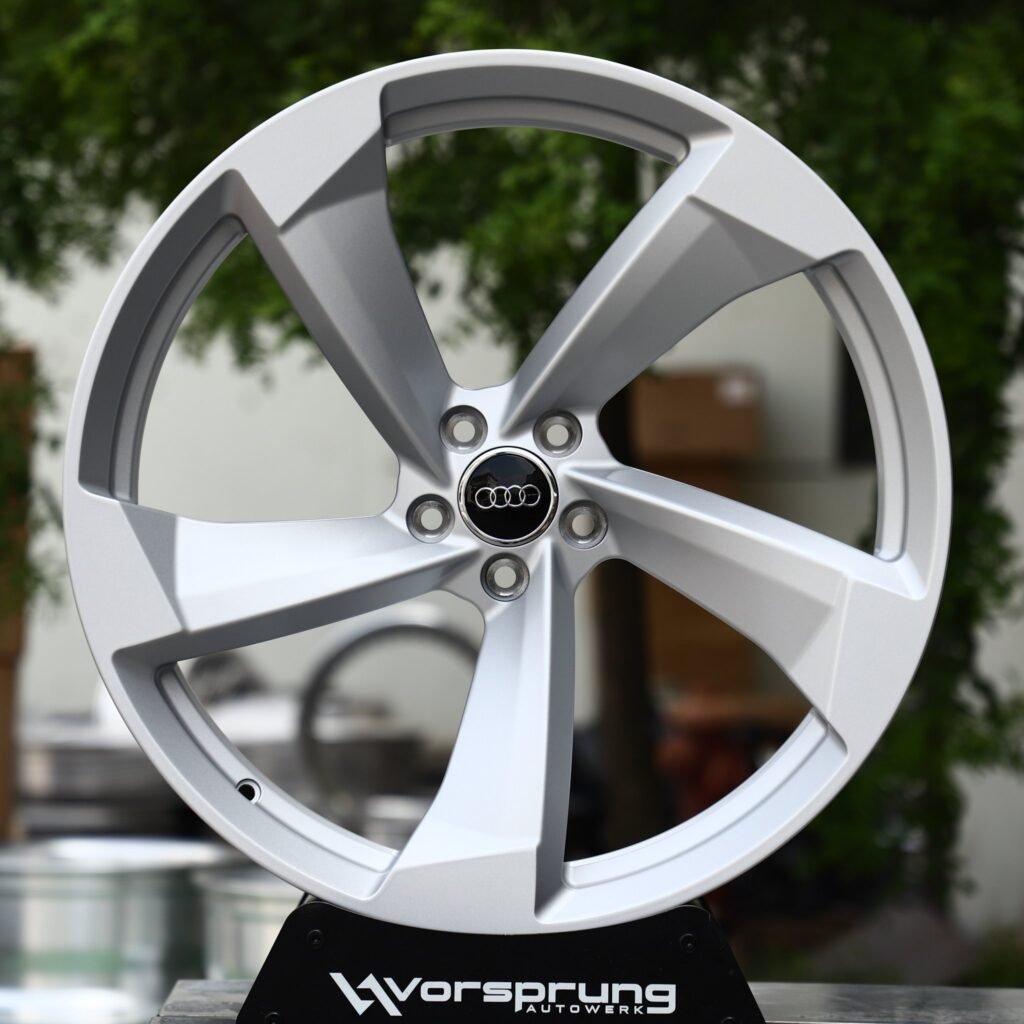 Audi RS5 wheels – Bright Silver 5-Spoke Rotor (Audi OEM-Style), front view