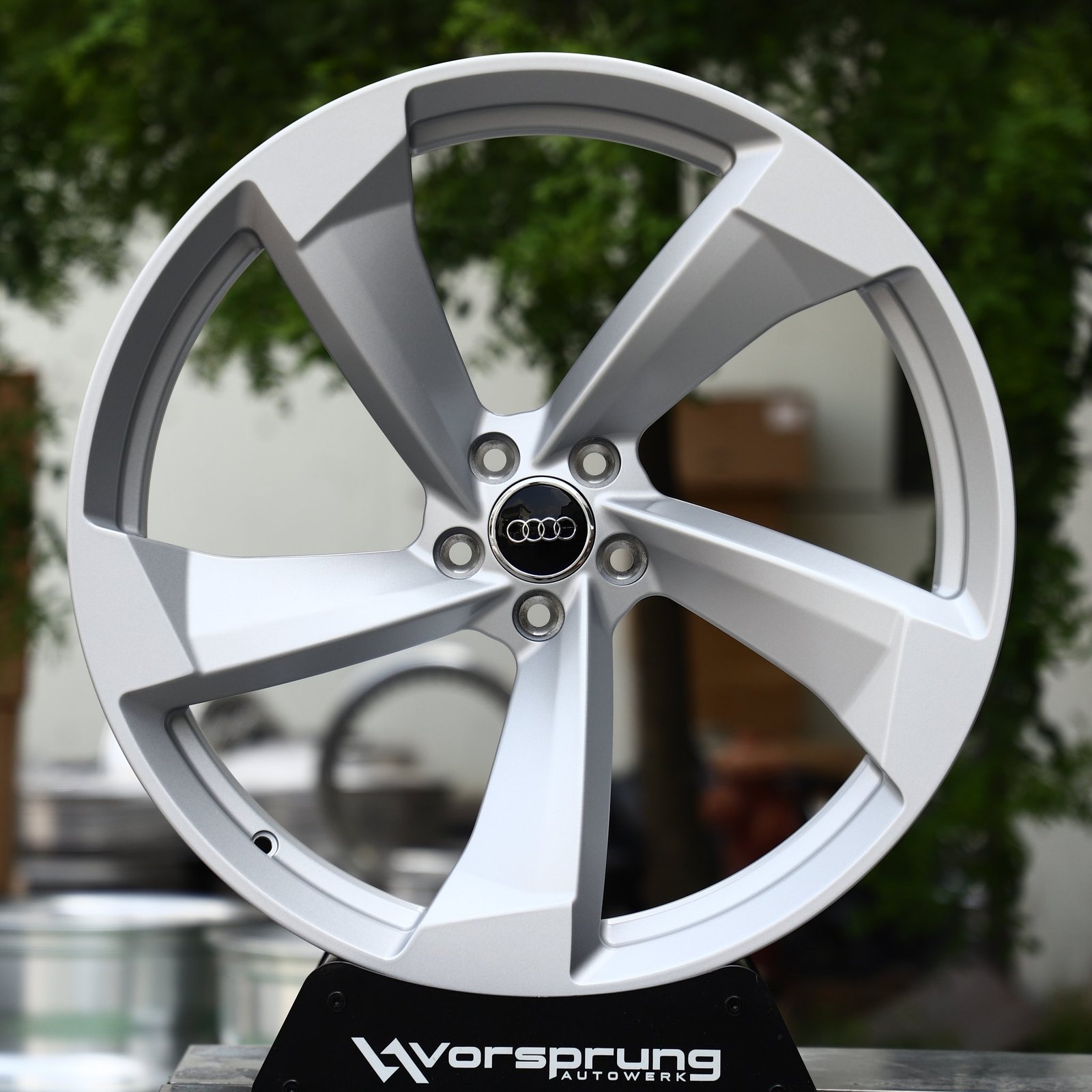 Audi RS5 wheels – Bright Silver 5-Spoke Rotor (Audi OEM-Style), front view