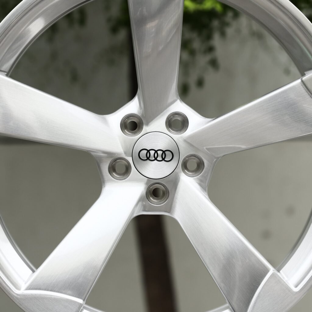 5x112 wheels – Brushed Silver 5-Spoke Rotor Concave (Audi OEM-Style), side view
