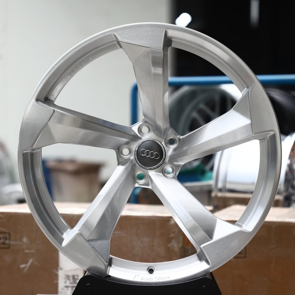 Audi RS5 F5 wheels – Brushed Silver 5-Spoke Rotor (Audi OEM-Style), rear view