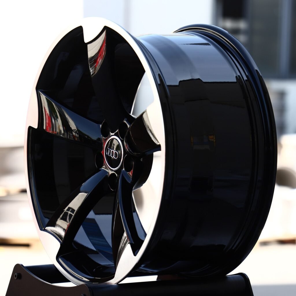 5x112 wheels – Gloss Black Machined 5-Spoke Rotor (Audi OEM-Style), side view