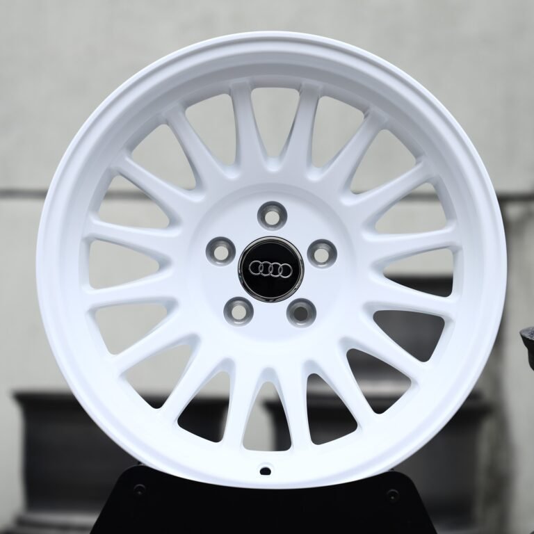 Audi A6 wheels – Gloss White 15-Spoke Deep Lip (Audi OEM-Style), front view