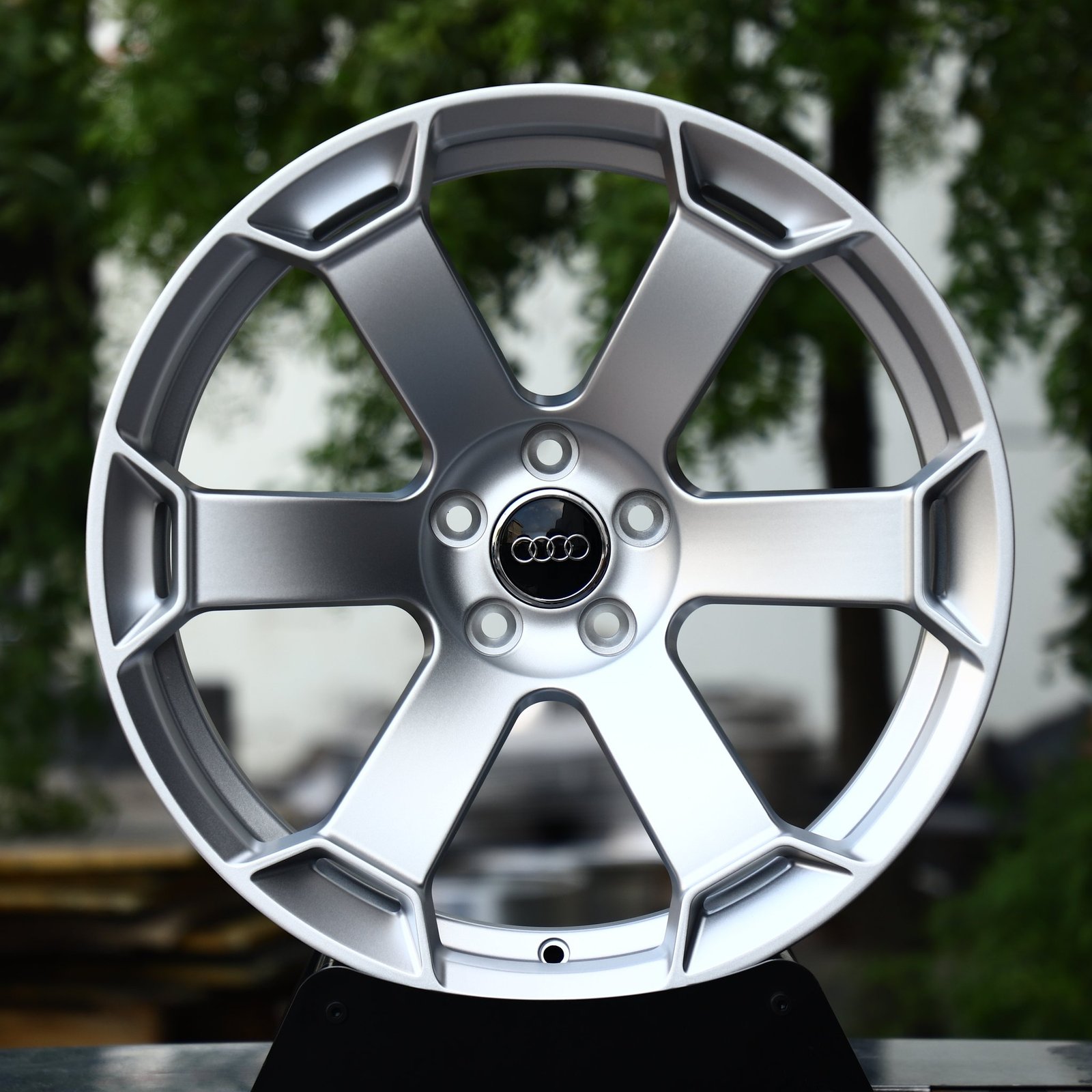 Audi RS5 wheels – Matte Silver 6-Spoke (Audi OEM-Style), front view