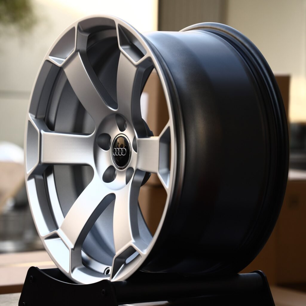 5x112 wheels – Matte Silver 6-Spoke (Audi OEM-Style), side view