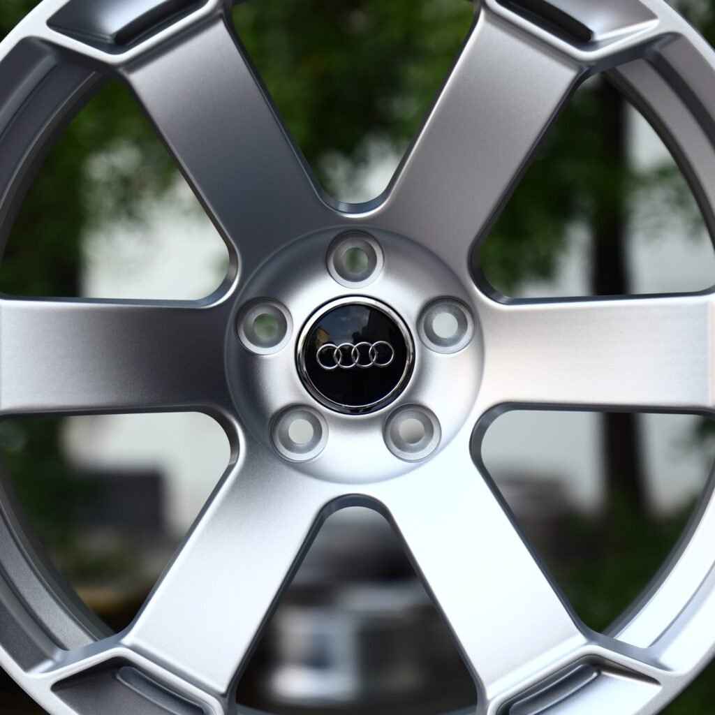 Audi A4 B9 wheels – Matte Silver 6-Spoke (Audi OEM-Style), lip and barrel detail