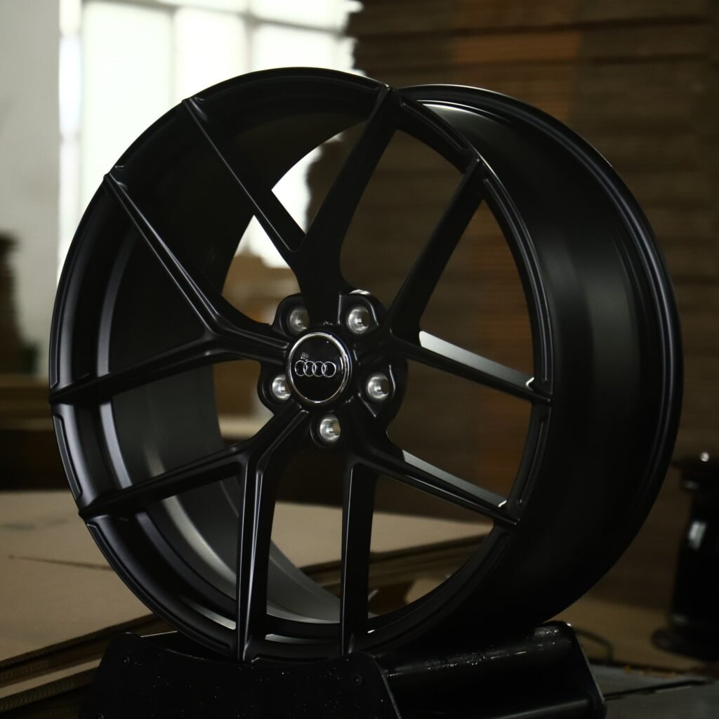 Audi S5 wheels – Satin Black 5 Y-Spoke (Audi OEM-Style), angled view