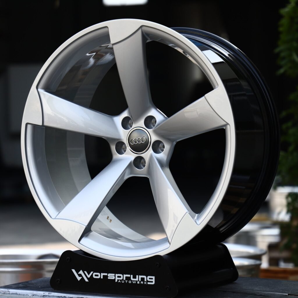 Audi TT wheels – Silver 5-Spoke Rotor (Audi OEM-Style), angled view