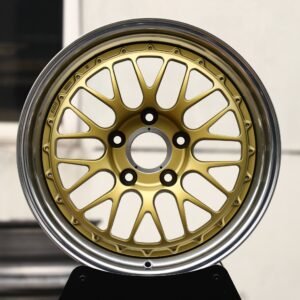Audi R8 / Porsche 911 Forged Wheels – Gold Cross-Spoke Mesh 2-Piece Polished Lip (5-Lug)