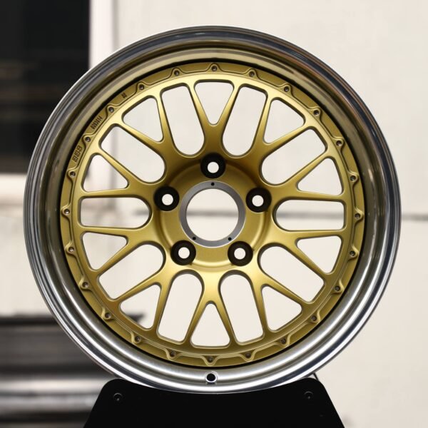 Audi R8 wheels – Gold Cross-Spoke Mesh 2-Piece Polished Lip, front view