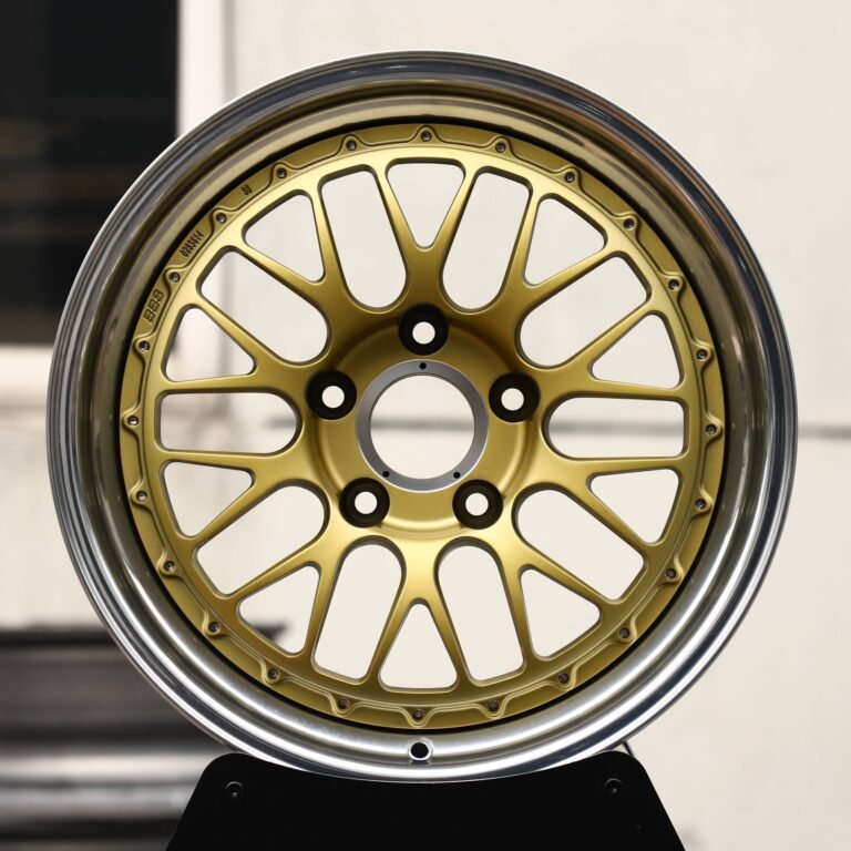 Audi R8 wheels – Gold Cross-Spoke Mesh 2-Piece Polished Lip, front view
