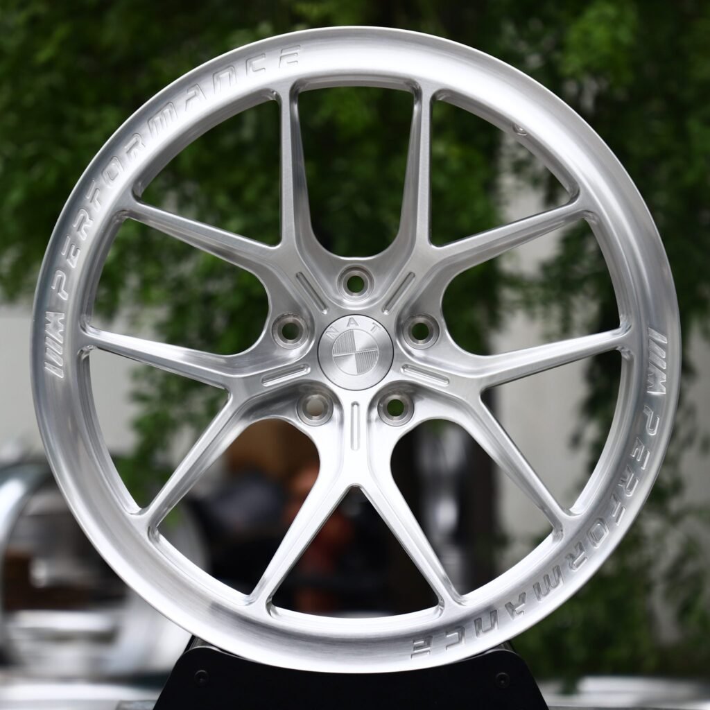 Audi S4 wheels – Brushed Silver 5 Y-Spoke Lettered Polished Lip, front view