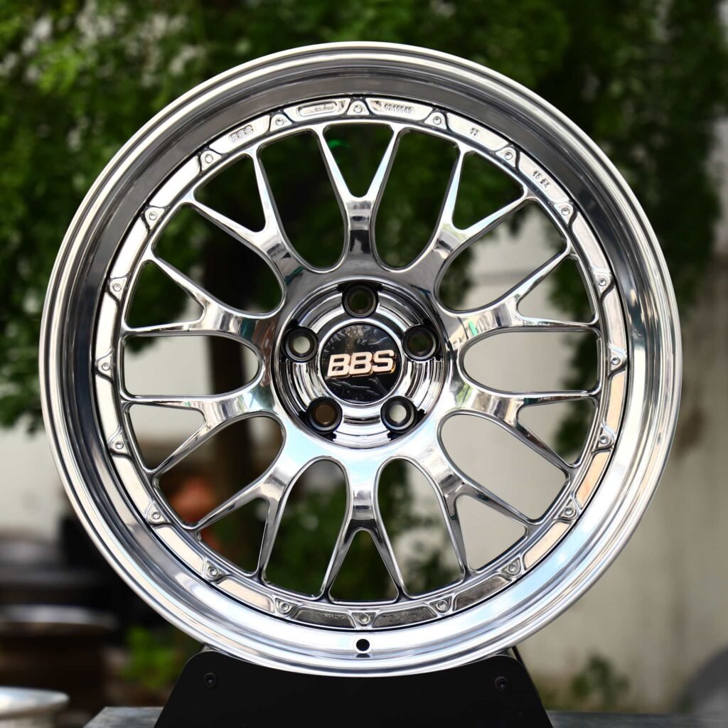 Audi S4 wheels – 2-Piece Chrome Mesh Polished Lip (BBS-Style), front view