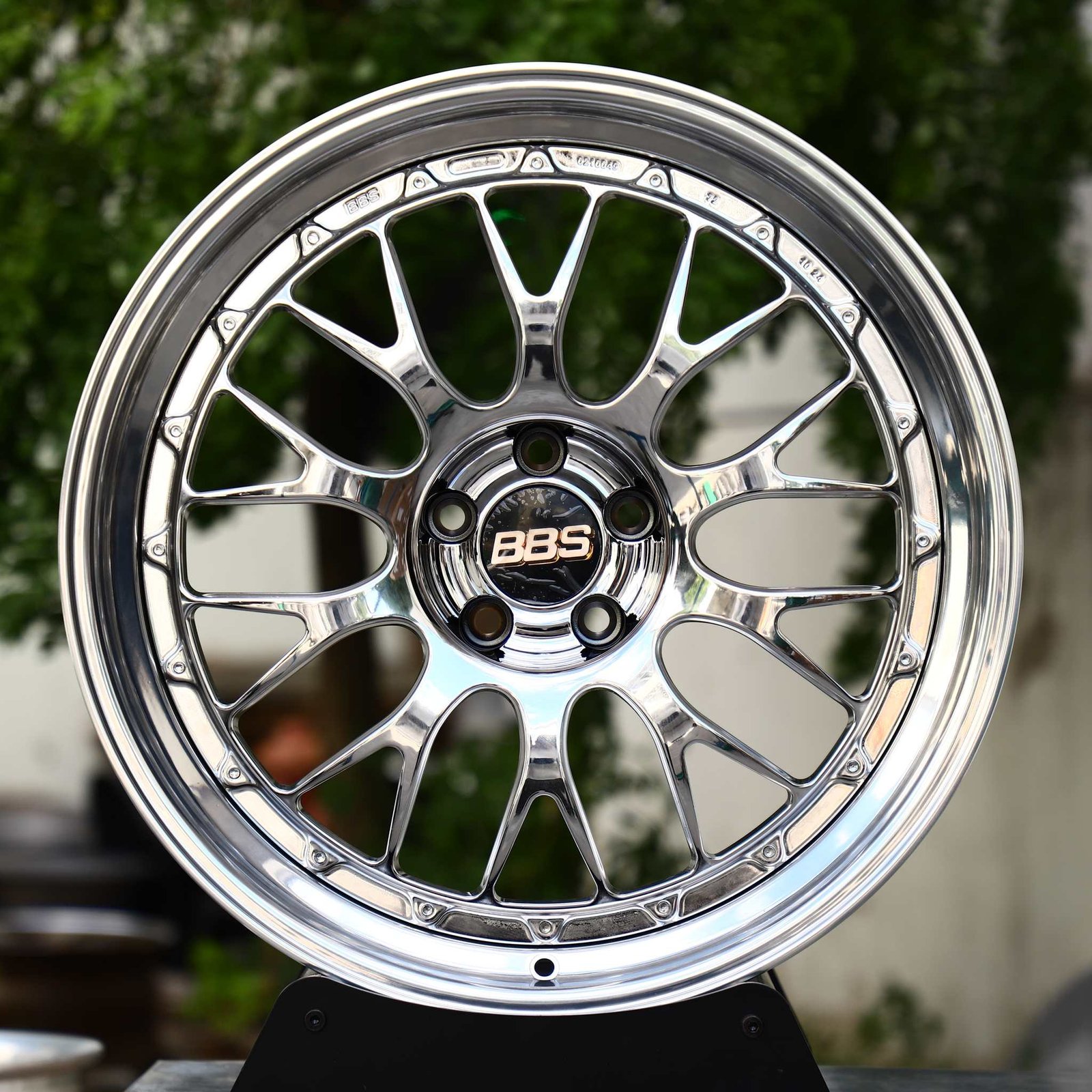 Audi S4 wheels – 2-Piece Chrome Mesh Polished Lip (BBS-Style), front view