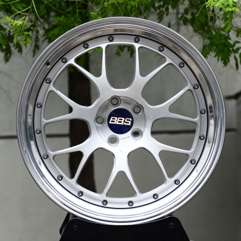 Subaru WRX wheels – 2-Piece Silver Y-Spoke Mesh Polished Lip Blue Cap (BBS-Style), front view