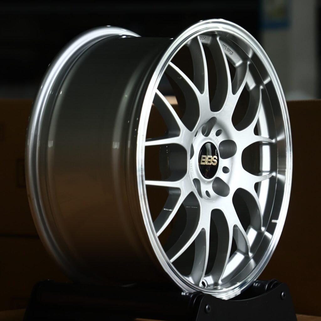 5x114.3 wheels – Bright Silver Y-Spoke Mesh (BBS-Style), side view